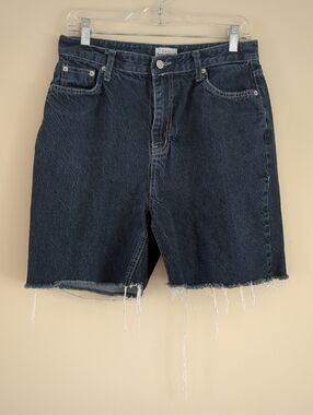 XL Deep Bon Voyage Denim Blue Jean Shorts Jorts Raw Hem Distresded